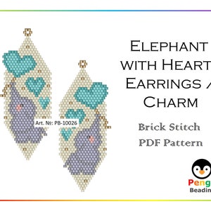Pode incluir: Um padrão PDF para brincos ou um amuleto de ponto de tijolo com contas que representa um elefante com corações. O padrão está disponível para download no Pengu Beading.
