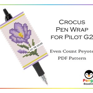 Avvolgi penna CROCUS con perline come modello di perline di semi di Peyote - Modelli di perline avvolgenti con penna Peyote, perline Miyuki Delica, PB-10149