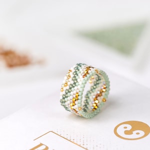PDF Pattern Beaded Green Ring as Seed Bead Ring - Peyote Even Count Ring Beading Pattern, Miyuki Delica Beads, PB-10171, Olivia collection