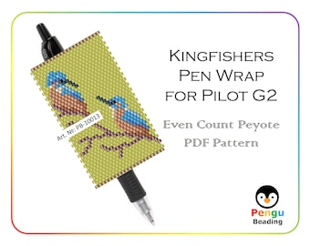 Beaded Kingfishers Birds Even Count Peyote Pen Wrap for Pilot G2 - Miyuki Beading Pattern PB-10013