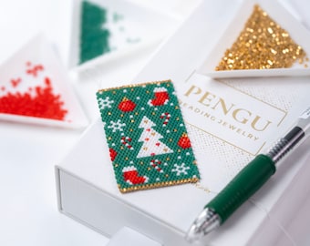Kerst-even count peyote-penwikkel met kralen voor Pilot G2 - Miyuki-kralenpatroon PB-10252