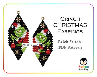 Beaded Christmas Earrings - Miyuki Brick Stitch Beading Pattern PB-10004