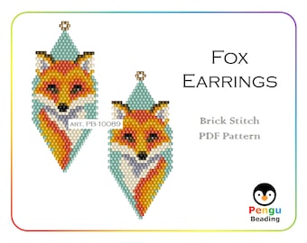 Beaded Fox Earrings - Miyuki Brick Stitch Animals Beading Pattern PB-10089