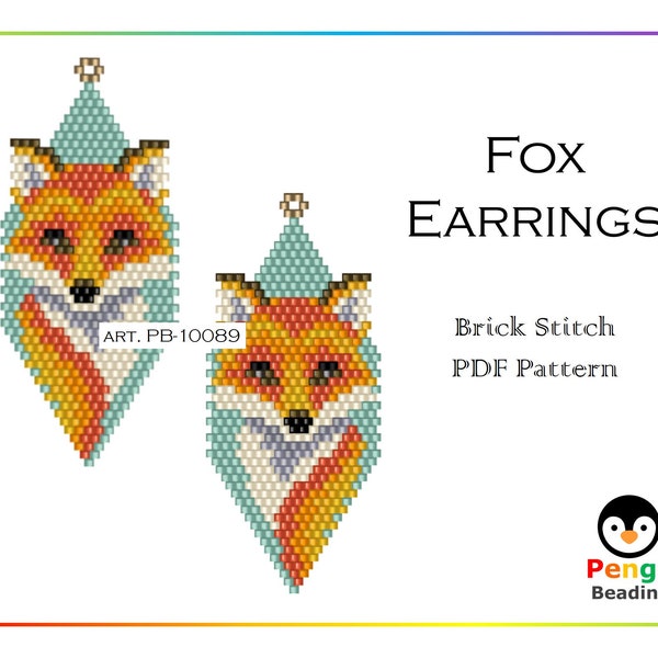 Beaded Fox Earrings - Miyuki Brick Stitch Animals Beading Pattern PB-10089