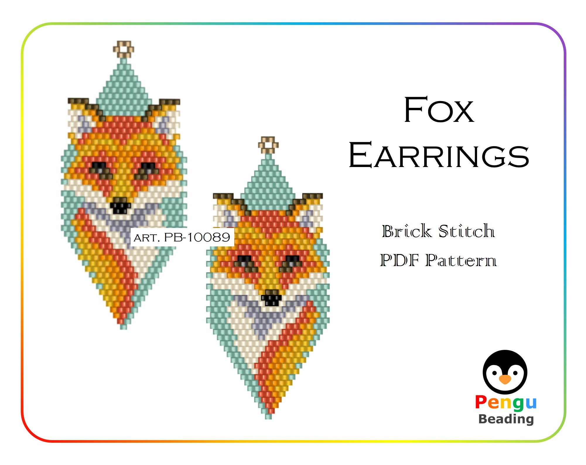 Beaded Fox Earrings - Miyuki Brick Stitch Animals Beading Pattern PB-10089