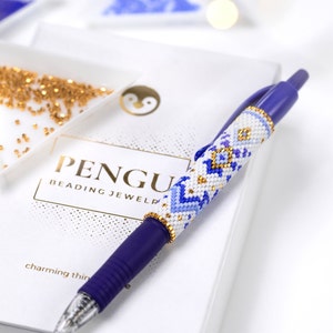 Beaded Pen Wrap for Pilot G2 Even Count Peyote  - Miyuki Beading Pattern PB-10148 - "Carolina"