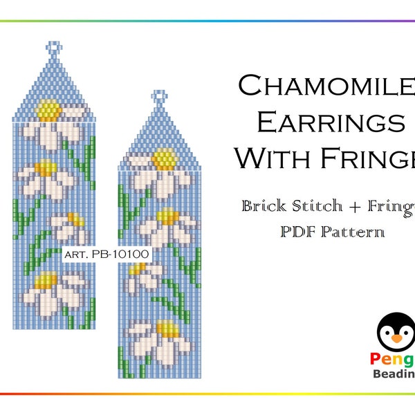 Chamomile Fringe Earrings Pattern - Miyuki Delica Beading Pattern PB-10100
