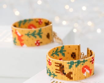 Patrón PDF Pulsera de cuentas con animales del bosque otoñal para telar de Miyuki Delica - Bosque otoñal - PB-10342