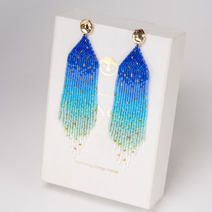 Beaded Seed Bead Fringe Earrings Pattern - Brick Stitch & Fringe Earrings Beading, Miyuki Delica 11/0, Nila Collection, PB-10316