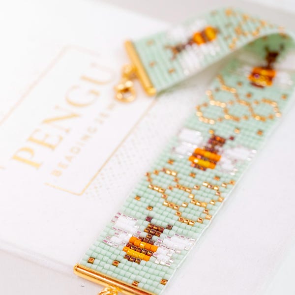 Beaded Bee Honey Loom Bracelet Pattern - Miyuki Delica 11/0 Beading Pattern PB-10397