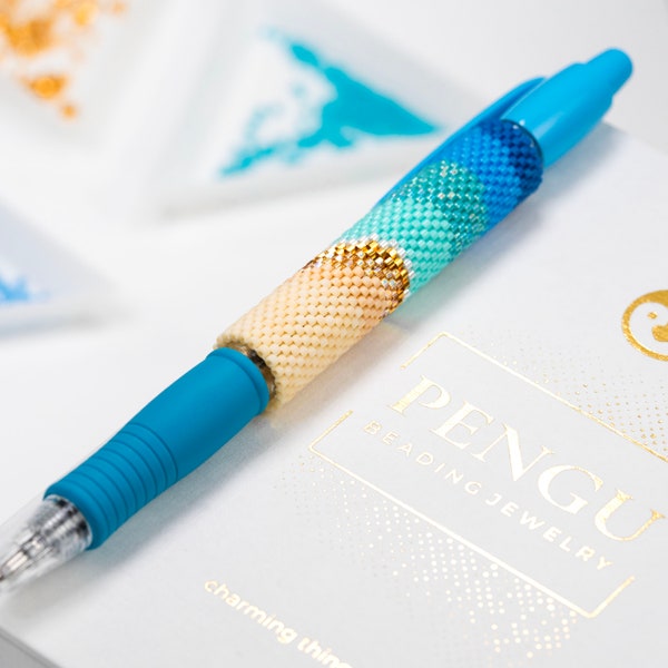 Beaded Sea Cost Pen Wrap for Pilot G2 Even Count Peyote  - Miyuki Beading Pattern PB-10158 - "Marina"