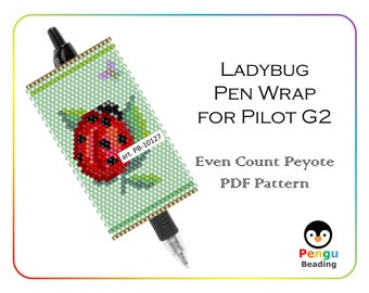 Envoltura de pluma LADYBUG con cuentas como patrón de cuentas de semillas de peyote - Patrones de cuentas de envoltura de pluma de peyote, cuentas Miyuki Delica, PB-10127
