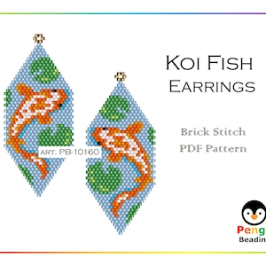 Beaded KOI FISH Earrings - Miyuki Brick Stitch Animals Beading Pattern PB-10160