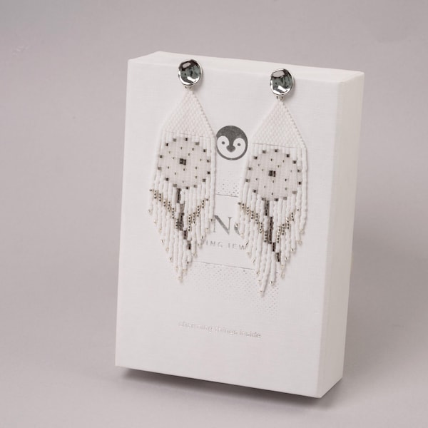 Beaded Dandelion Earrings with Fringe - Miyuki Brick Stitch Beading Pattern PB-10328