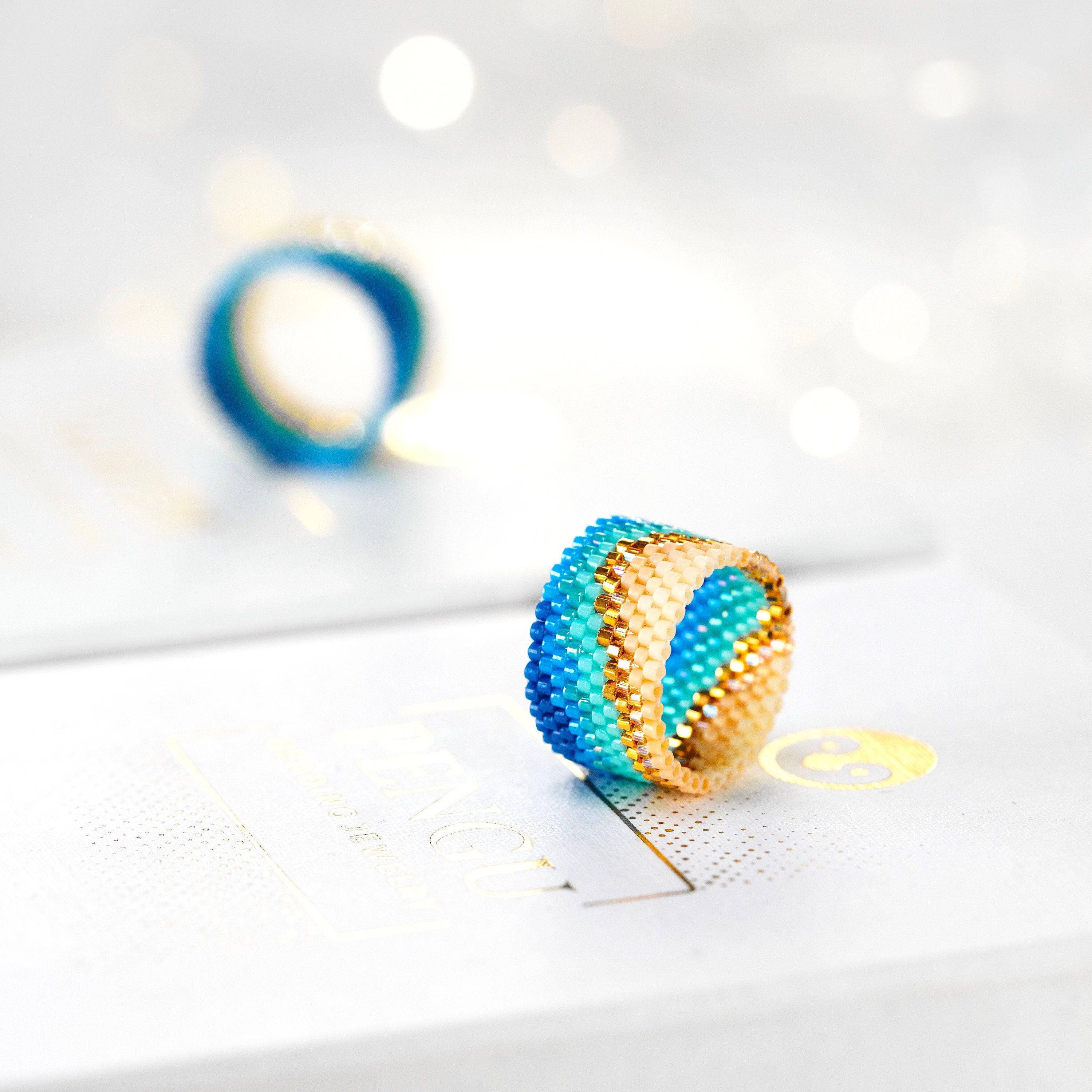 PDF Pattern Beaded Sea Coast Ring as Seed Bead Ring  - Peyote Ring Beading Pattern, Miyuki Delica Beads, PB-10157 - Marina