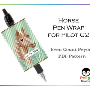 Beaded HORSE Pen Wrap as Peyote Seed Bead Pattern - Peyote Pen Wrap Animals Beading Patterns, Miyuki Delica Beads, PB-10182