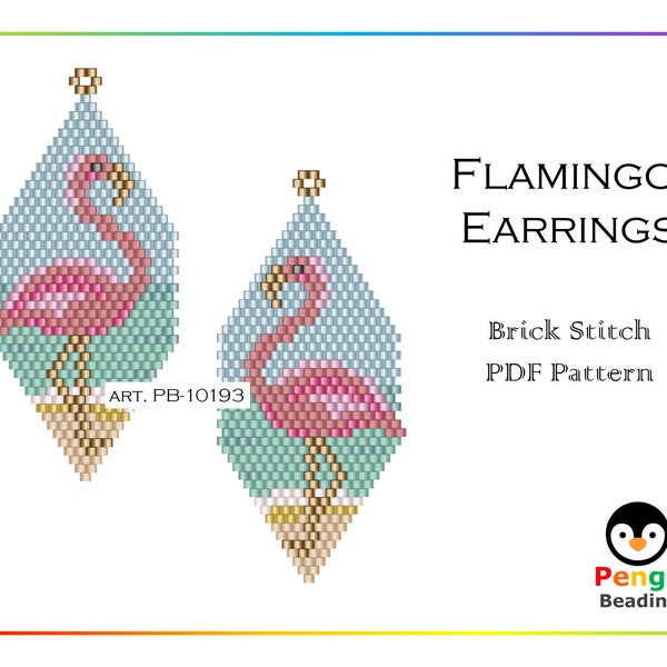 Beaded  FLAMINGO - Miyuki Brick Stitch Beading Pattern PB-10193