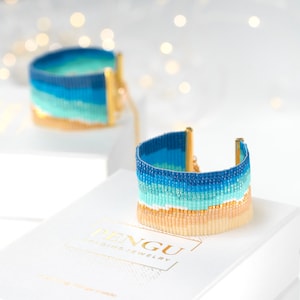 Patrón PDF para pulsera de cuentas en telar costero - Patrón de cuentas Miyuki Delica PB-10156, Colección Marina