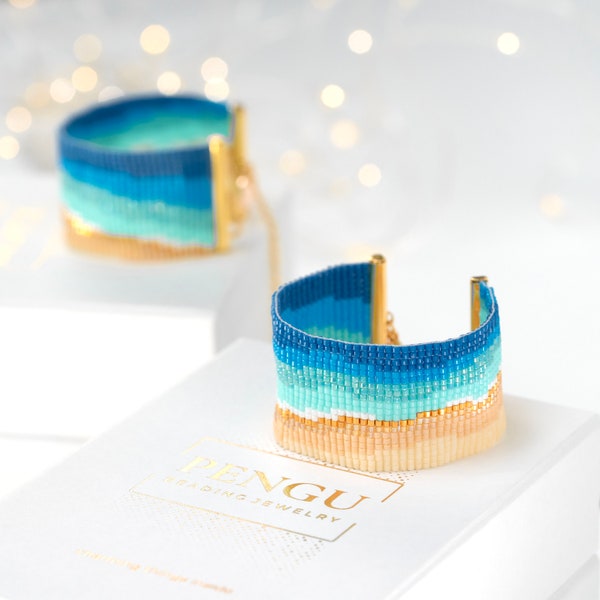PDF Pattern Beaded Sea Coast Loom Bracelet - Miyuki Delica Beading Pattern PB-10156, Marina Collection