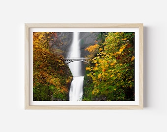 Multnomah falls in Oregon natural waterfall Digital download photography print photo printable wall art home Decor poster fall leaves colors