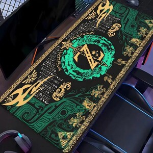Zelda Tears of the Kingdom Green Gold Symbols Gaming Mouse Pad Black Desk Mat Mousepad
