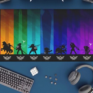 Zelda Link Rainbow Silhouette Gaming Mouse Pad Colourful Extended Desk Mat Mousepad