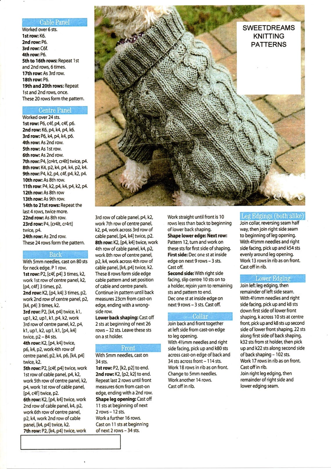 CABLE DOG COAT Cosy Aran Knitting Pattern sizes Small Medium - Etsy