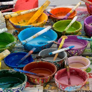 Barattoli di vernice per artisti vivaci, colori arcobaleno, stampa artistica da parete multicolore, stampa su carta fotografica e tela