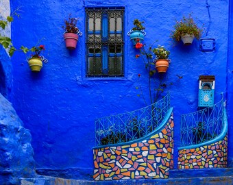 Morocco Blue City Architecture, aka Chefchaouen Morocco Africa is a World Landmark, Moroccan Decor, Canvas Photography Print