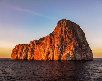 Kicker Rock / Leon Dormido Volcanic Rock Formation in Galapagos Islands Ecuador at Sunset Showing Orange Sunset Colors, Canvas Photography