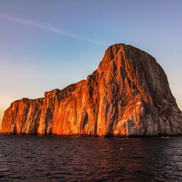 Kicker Rock / Leon Dormido Volcanic Rock Formation in Galapagos Islands Ecuador at Sunset Showing Orange Sunset Colors, Canvas Photography