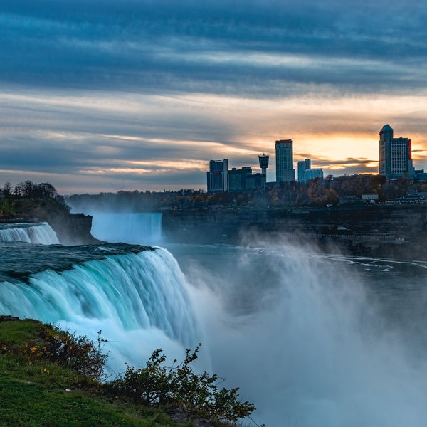 Niagara Falls at Sunset New York Falls, Canadian Niagara Skyline, Landscape Photography - Canvas Photograph Wall Art Print