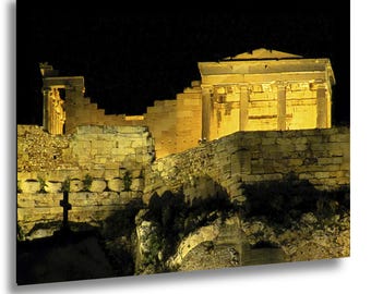 Partenone di notte, Acropoli illuminata ad Atene, Grecia, Stampa artistica da parete sulla storia greca senza tempo - Metallo e acrilico