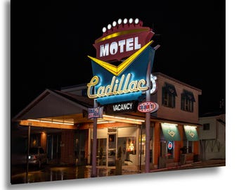 Leuchtreklame des Cadillac Motels, Retro-Kunstdruck „Niagara Falls“ – Papier & Leinwand