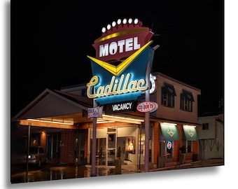 Leuchtreklame des Cadillac Motels, Retro-Wandbild „Niagara Falls“ – Metall & Acryl