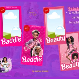 Plantilla BADDIE BOX CANVA, editable, caja de muñecas, marco canva, producto digital