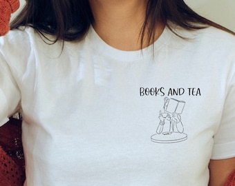 Books and Tea tshirt, tea lover gift, book lover gift, Books tshirt, tee tshirt, Women's book shirt