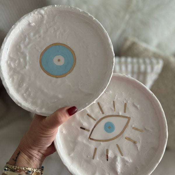 MYKONOS - 1 Hochwertige Evil Eye Keramik Dessert Teller ø19 cm