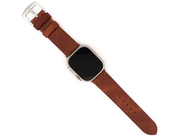 Handcrafted Genuine Leather Apple Watch Band in Brown, Stylish and Comfortable, Compatible with all Apple Watch Series, Secure Clasp