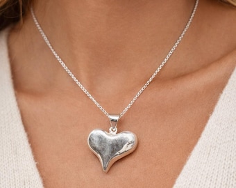 Handgemachte 925 Sterling Silber Herz Anhänger, Minimalist Romantische Halskette Charm