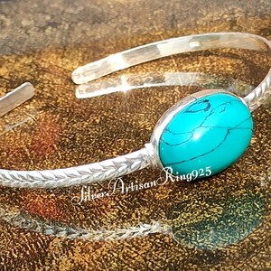 Brazalete de turquesa, brazalete de plata 925, brazalete de mujer, brazalete delicado, turquesa natural, brazalete hecho a mano, joyería de turquesa, brazalete de piedras preciosas
