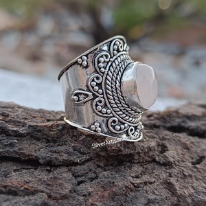 Moonstone Ring, Gemstone Ring, Women Ring, Wide Band Ring, Natural Moonstone, Statement Ring, 925 Silver Ring, Boho Ring, Customize Ring