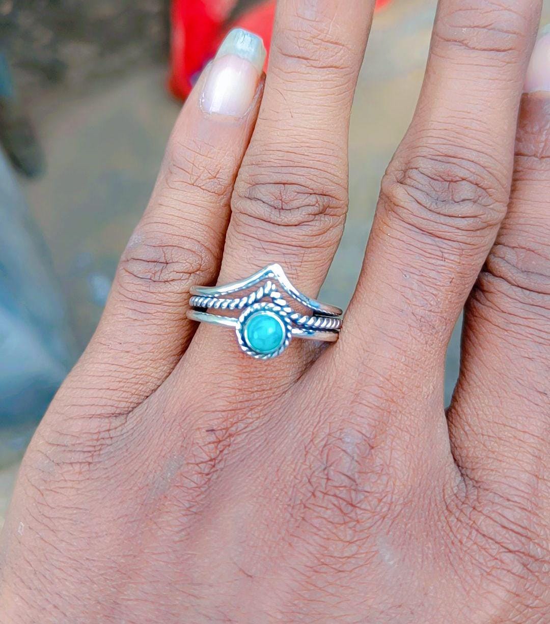 Anello Chevron In Argento Sterling Con Turchese: Anello Boho Per - Foto 13