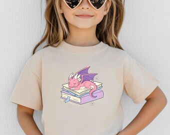 Kids Bookish Shirt Book Dragon Tshirt Cute Reading Shirt Fantasy Reader Gift DnD Family Group Youth Toddler Baby Girl Read Children Books