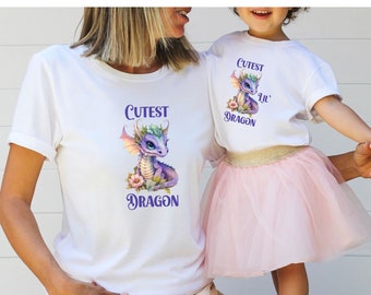 Cutest Lil' Dragon Girl Shirt, Floral Dragon, Cute Dragon Shirt, DnD Baby Gifts, Flower Dragon Baby Shower, Kids Dragon Shirt, Mommy and Me