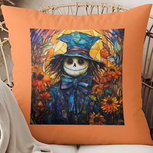 Autumn Floral Scarecrow Pillow, Fall Throw Pillow Cover, Cute Farmhouse Rustic Minimal Retro Thanksgiving Pillowcase 14x14 16x16 18x18 20x20