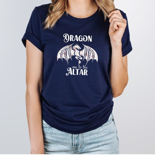 Dragon Me To The Altar Shirt, Floral Flower Dragon Tee, Wedding Couple Matching Dragon Dungeon Shirt, Proposal Engaged Dragon Lovers Gift 1