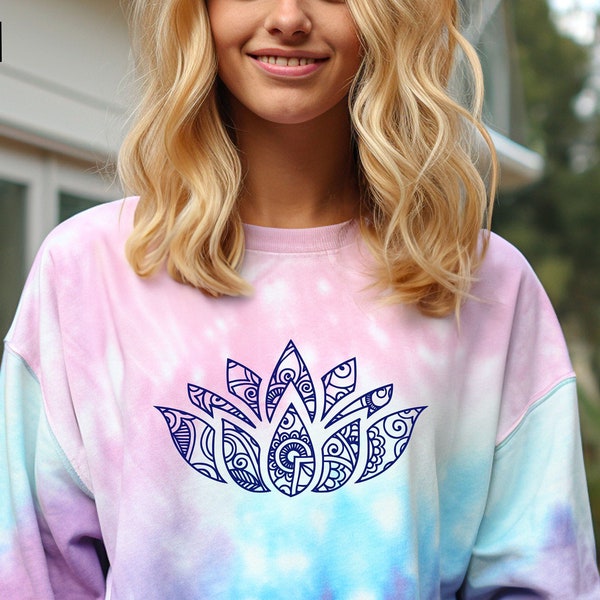 Tie Dye Sweatshirt, Lotus Flower Mandala, Yoga Shirt, Meditation Gifts, Custom Matching Family, Custom Sweatshirt Women, Zentangle Sweater