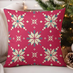 Nordic Star Retro 1 Pillow, Scandinavian Christmas Folk Art Throw Pillow Cover, Cute Farmhouse Holiday Pillowcase 14x14 16x16 18x18 20x20