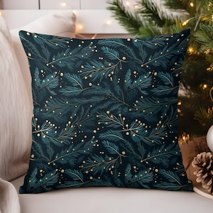 Winter Forest Dark Pillow 1 Christmas Throw Pillow Cover Pine Spruce Berries Cute Boho Farmhouse Holiday Pillowcase 14x14 16x16 18x18 20x20